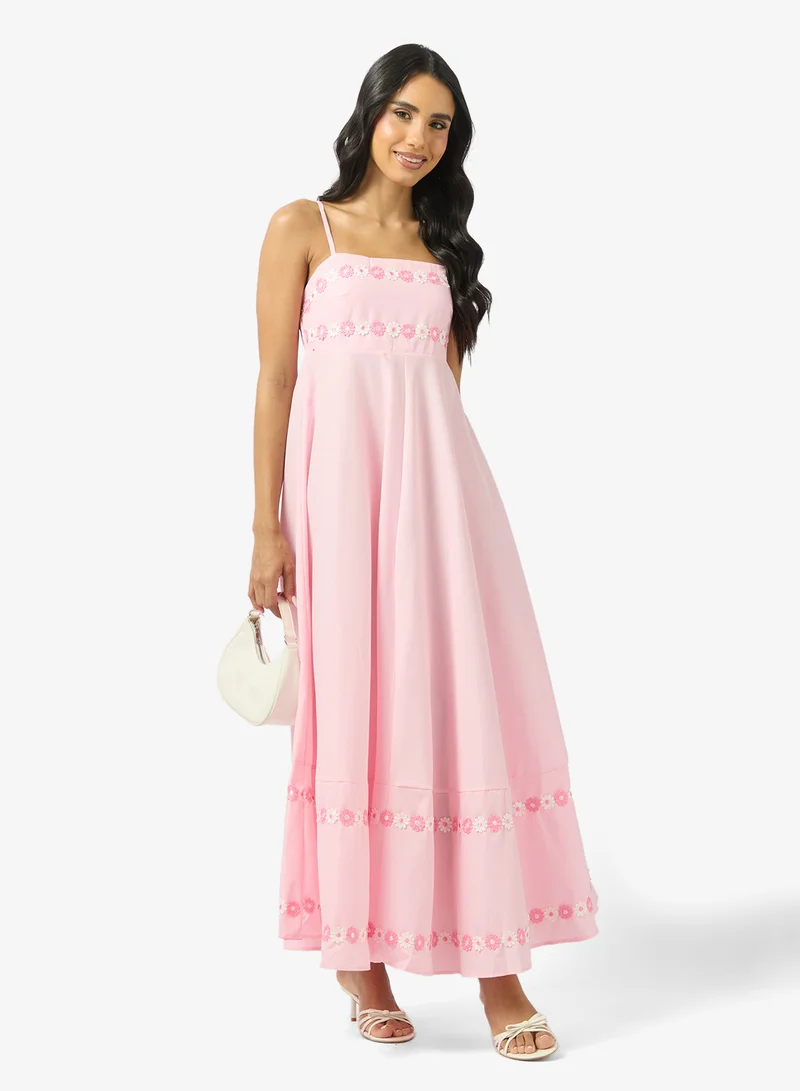 Ginger  Strappy Embroidered A Line Sun Dress for Women | Best Price UAE